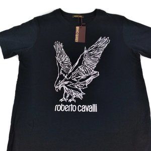 NWT Roberto Cavalli Men's Crew Neck Eagle Graphic Serigrafata T-Shirt Black XL